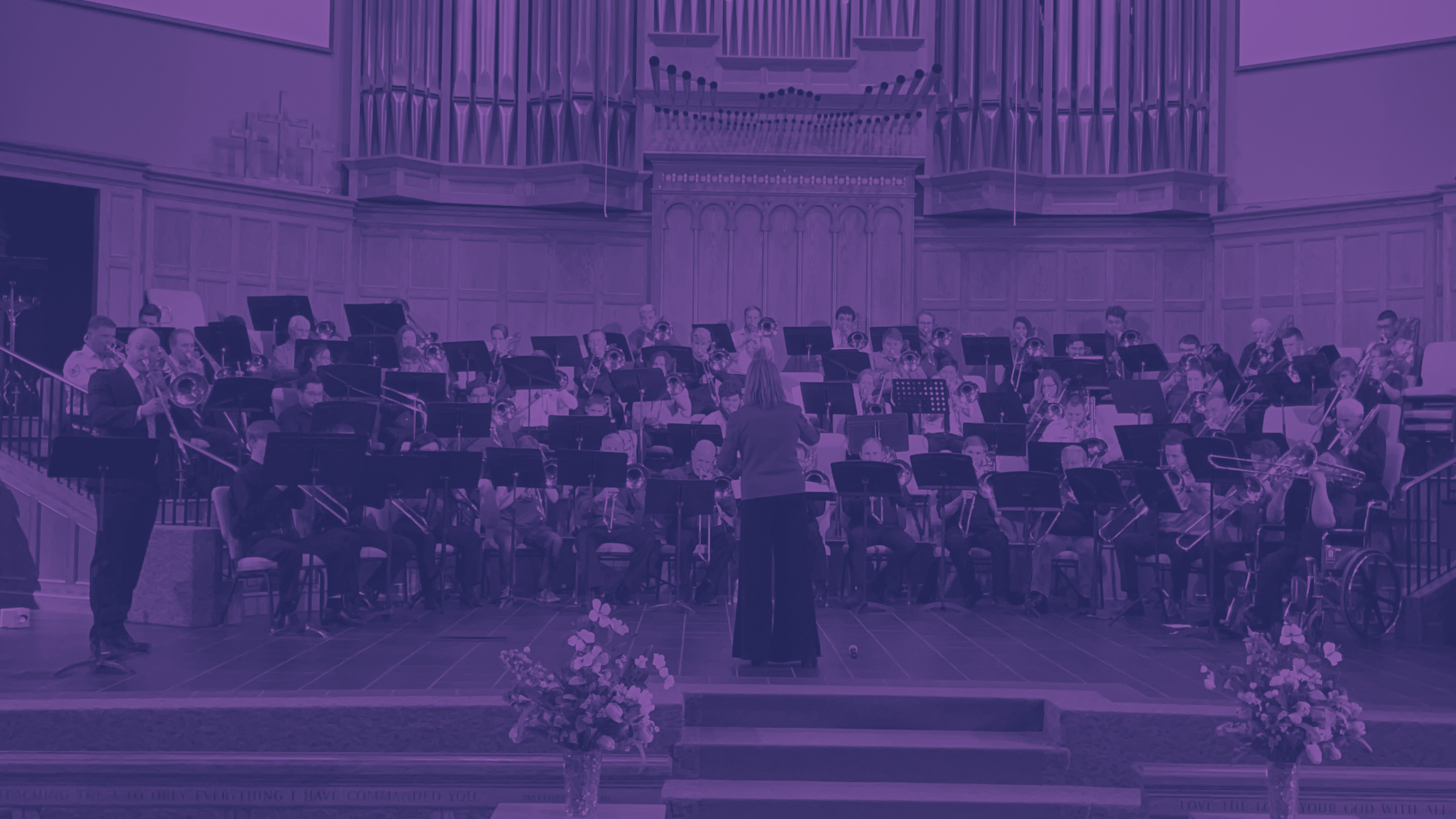 Mass trombone choir performing at a past festival